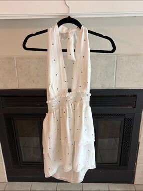 superdown White Halter Mini Dress with Black Polka Dots